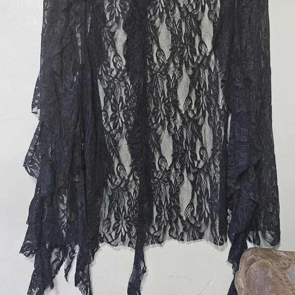 SHEIN ICON Black Lace High Low Tiered Skirt | Size M - Picture 8 of 8